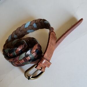 VINTAGE / Braided Genuine Leather Belt with Brass Buckle / Made In Italy